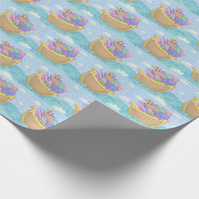 Papel De Regalo Patrón azul turquesa de los animales arcos de Noé (Esquina)