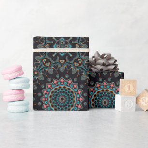 Papel De Regalo Patrón azul Verde azulado negro rosa Mandala Boho