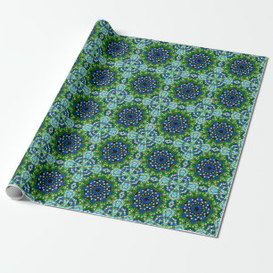 Papel De Regalo Patrón azul verde retro mosaico de Mandala