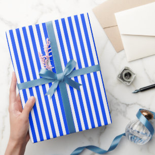 Papel De Regalo Patrón azul y blanco de rayas verticales