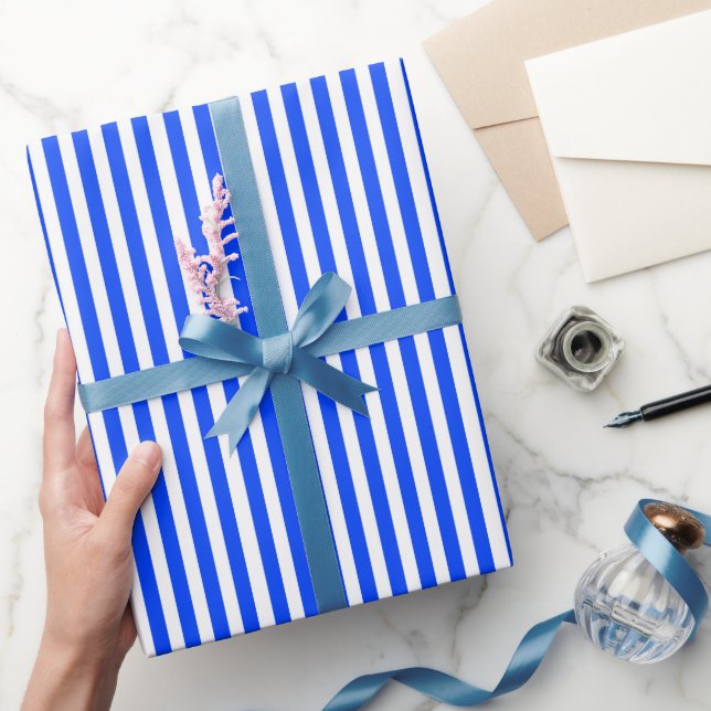 Papel De Regalo Patrón azul y blanco de rayas verticales (Regalar)