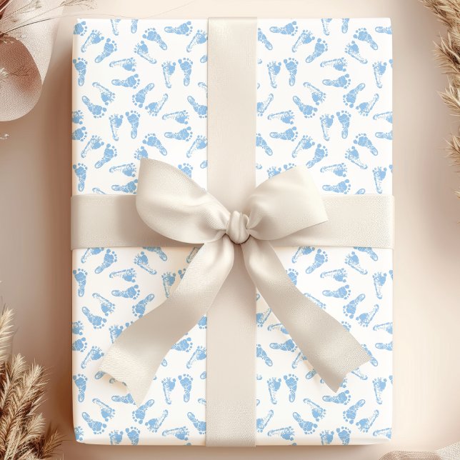 Papel De Regalo Patrón Baby Shower de huellas de pies de bebé azul (Subido por el creador)