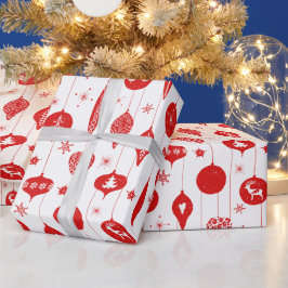Papel De Regalo Patrón bauble de ornamento blanco rojo de Navidad