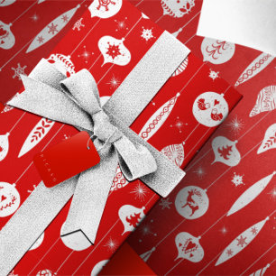 Papel De Regalo Patrón bauble de ornamento blanco rojo de Navidad