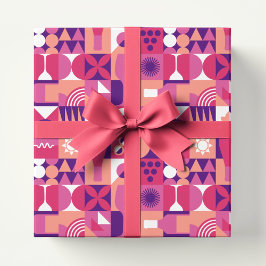 Papel De Regalo Patrón Bauhaus de vino púrpura retro