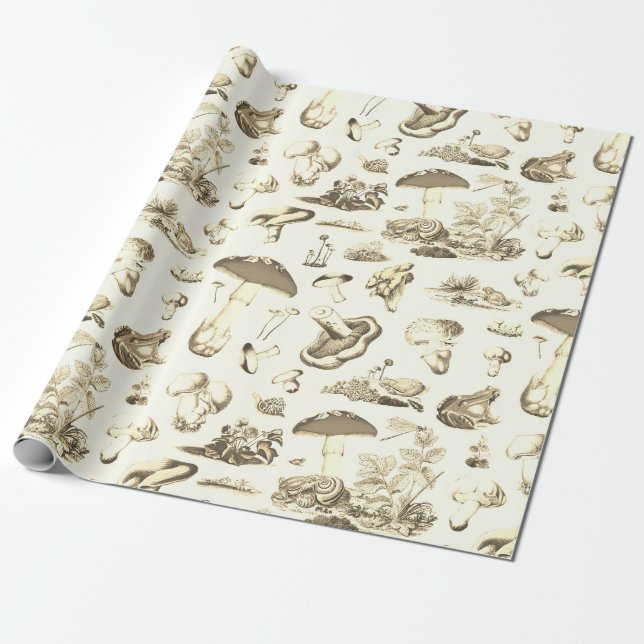 Papel De Regalo Patrón Beige del bosque de caracoles de hongos de  (Desenrollado)