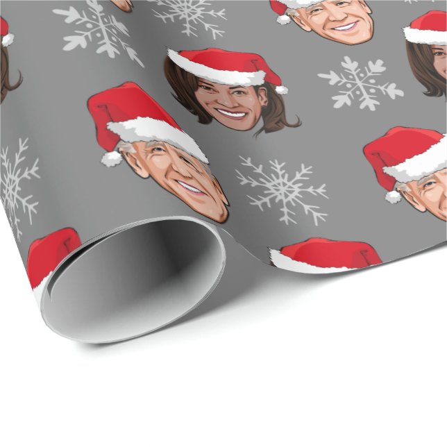 Papel De Regalo Patrón Biden Harris Santa Hat (Esquina del rollo)