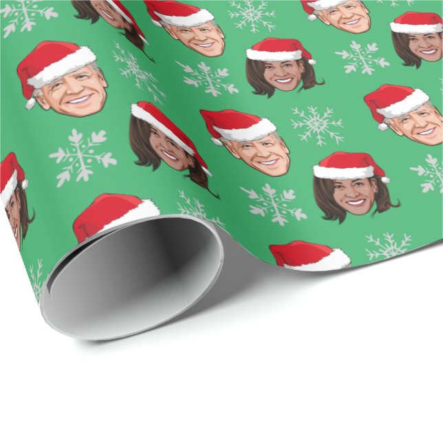 Papel De Regalo Patrón Biden Harris Santa Hat (Esquina del rollo)