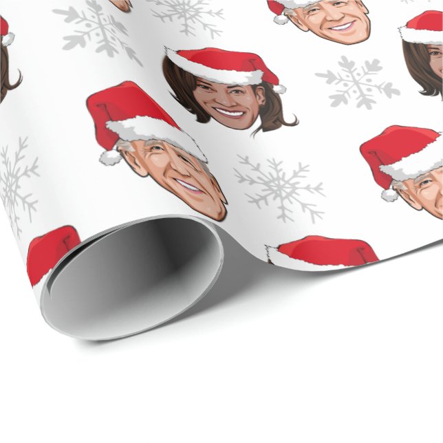Papel De Regalo Patrón Biden Harris Santa Hat (Esquina del rollo)