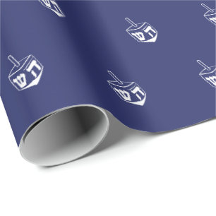 Papel De Regalo Patrón blanco azul marino judío Dreidel Hanukkah