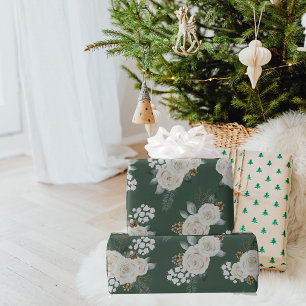 Papel De Regalo Patrón blanco floral de los Navidades modernos
