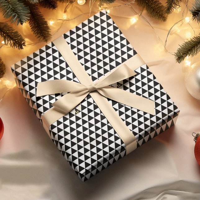 Papel De Regalo Patrón blanco negro moderno Regalo de cumpleaños d (Modern Black White Pattern Gold Text Birthday Gift Wrapping Paper)