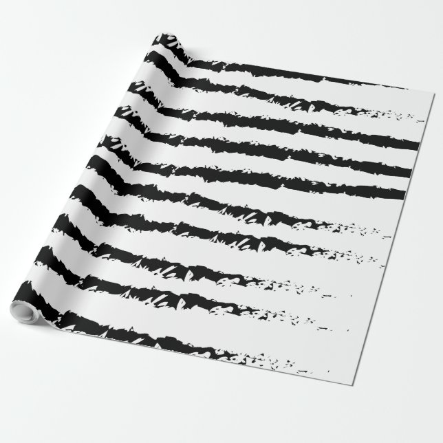 Papel De Regalo Patrón blanco negro rayado (Desenrollado)