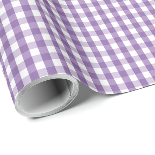 Papel De Regalo Patrón blanco púrpura de Gingham Plaid (Esquina del rollo)
