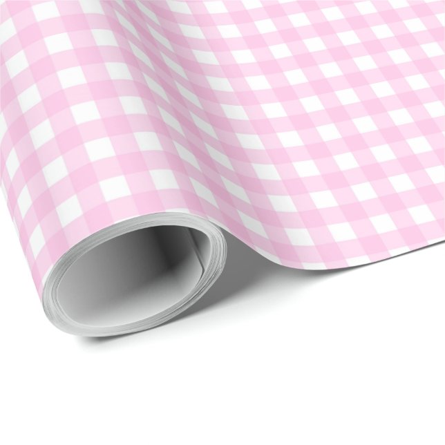 Papel De Regalo Patrón blanco rosado de Gingham Plaid (Esquina del rollo)