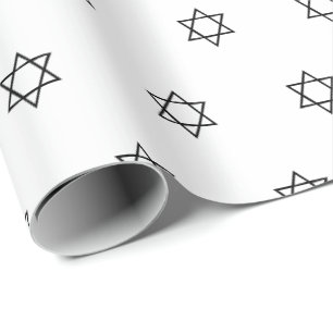 Papel De Regalo Patrón blanco y negro de Magen David Hanukkah 