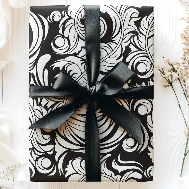 Papel De Regalo Patrón blanco y negro de plumas de época árabes (Subido por el creador)