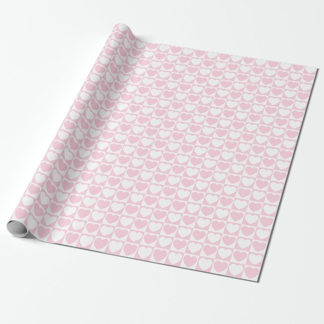 Papel De Regalo Patrón blanco y rosa claro con corazón (Desenrollado)