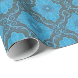 Papel De Regalo Patrón bohemio "floral palatiana", azul y gris