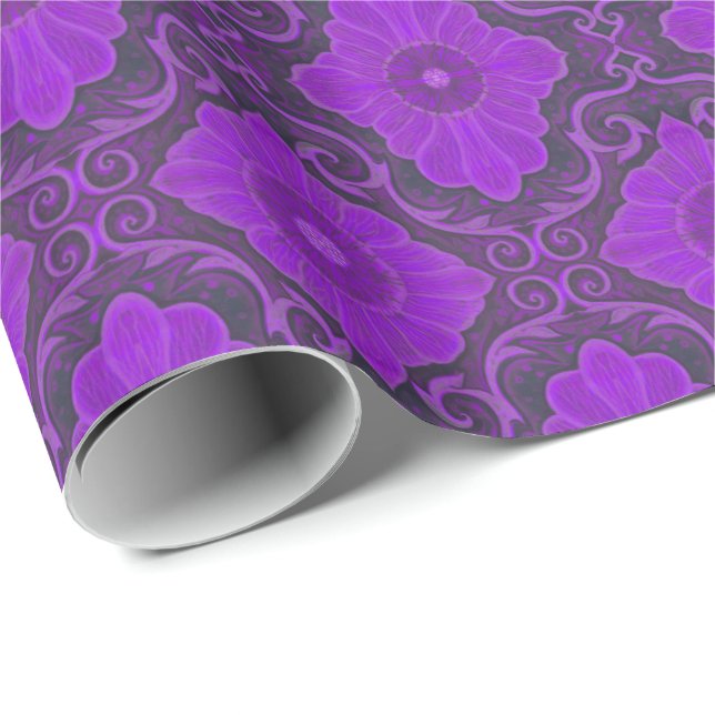 Papel De Regalo Patrón bohemio "floral palatiana" púrpura y violet (Esquina del rollo)