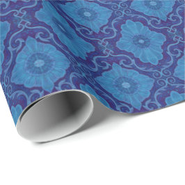 Papel De Regalo Patrón bohemio vintage floral de flores azules