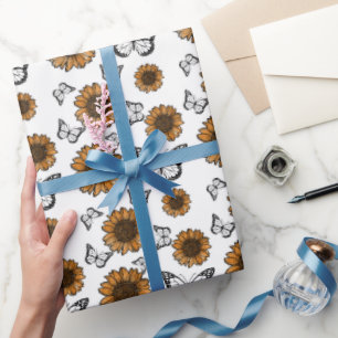 Papel De Regalo Patrón boho de girasoles y mariposas 