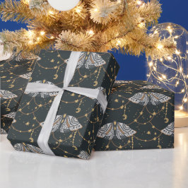 Papel De Regalo Patrón Boho Gris Celestial Moth