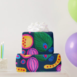 Papel De Regalo Patrón boho pintado a mano azul navy