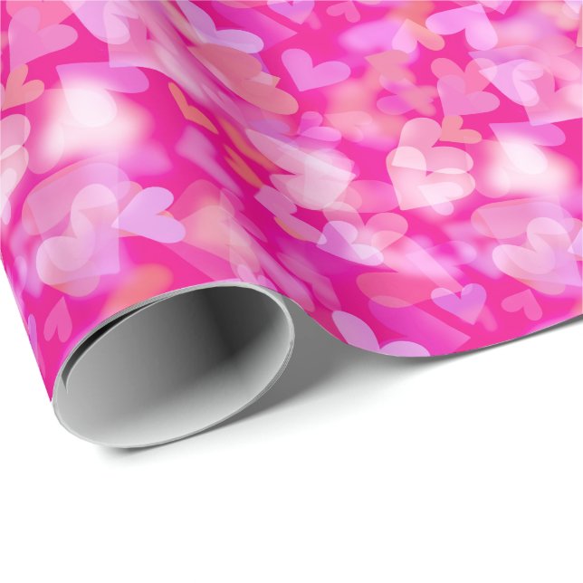 Papel De Regalo Patrón Bokeh de Corazones Rosa (Esquina del rollo)