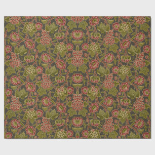 Papel De Regalo Patrón Botánico Antiguo de Flores Rojas y Uvas