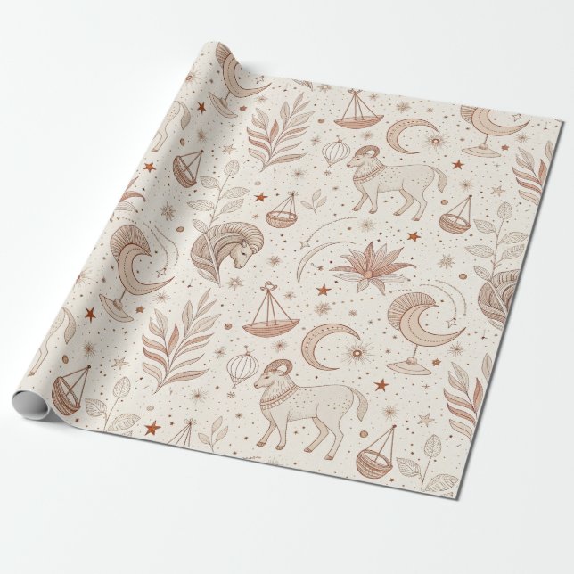 Papel De Regalo Patrón Botánico Celestial (1) (Desenrollado)