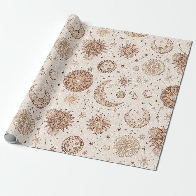 Papel De Regalo Patrón Botánico Celestial (2) (Desenrollado)