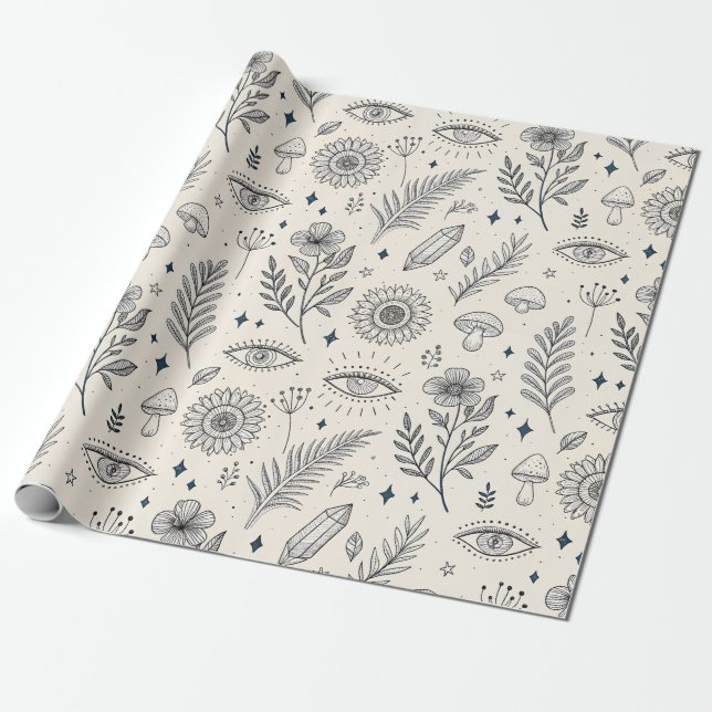 Papel De Regalo Patrón Botánico Celestial (4) (Desenrollado)