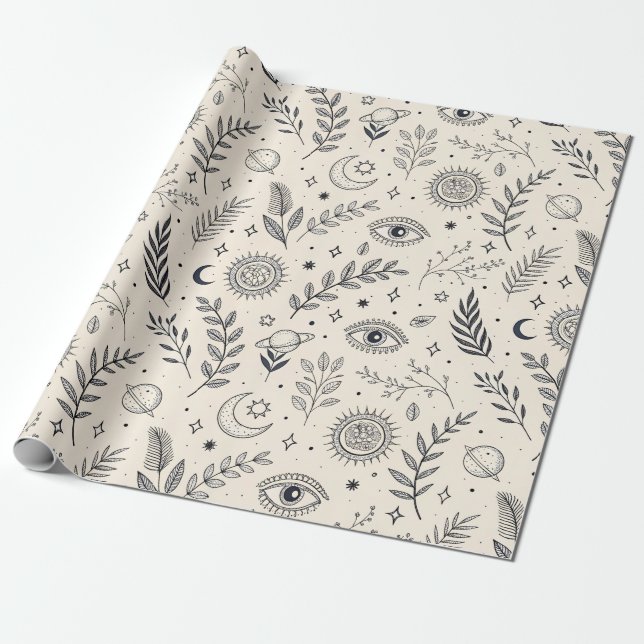 Papel De Regalo Patrón Botánico Celestial (5) (Desenrollado)