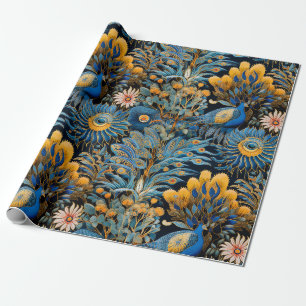 Papel De Regalo Patrón Botánico de Aves Exóticas Chinoiserie (7)
