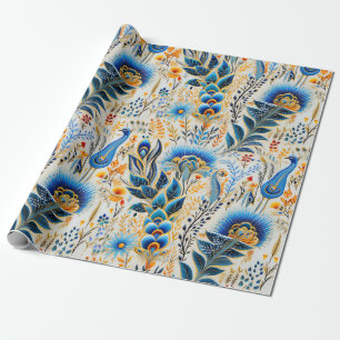 Papel De Regalo Patrón Botánico de Aves Exóticas Chinoiserie (9)