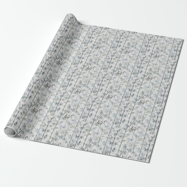 Papel De Regalo Patrón Botánico de Bambú en Azul Índigo (Desenrollado)