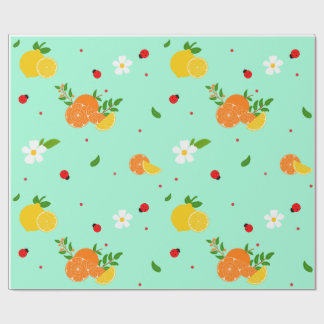 Papel De Regalo Patrón botánico de cítricos y mariquitas con flore