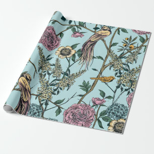 Papel De Regalo Patrón botánico de color azul estilo vintage