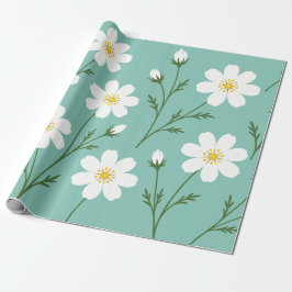 Papel De Regalo Patrón Botánico de Flor Silvestre Blanca