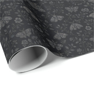 Papel De Regalo Patrón Botánico de Halloween Oscuro de Lujo – Negr