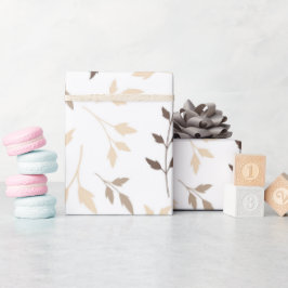 Papel De Regalo Patrón Botánico de Hoja Marrón Beige Neutro