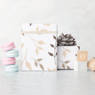 Papel De Regalo Patrón Botánico de Hoja Marrón Beige Neutro