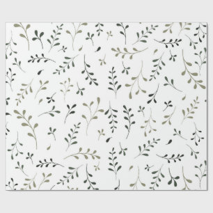 Papel De Regalo Patrón Botánico de Hoja Minimalista Verde Salvia