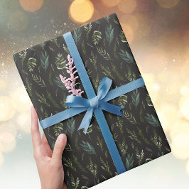 Papel De Regalo Patrón botánico de hojas verdes