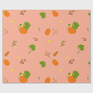 Papel De Regalo Patrón Botánico de Jardín de Melocotón y Calabaza