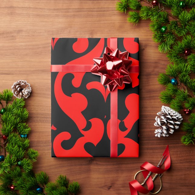 Papel De Regalo Patrón botánico de las flores de damasco rojas (Regalo de vacaciones)
