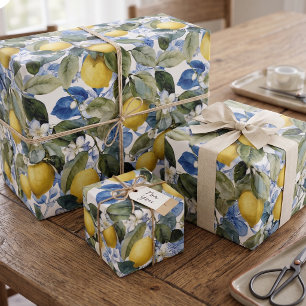 Papel De Regalo Patrón Botánico de Limón Mediterráneo Citrus