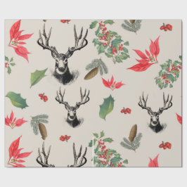 Papel De Regalo Patrón botánico de Navidad