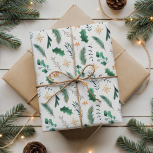 Papel De Regalo Patrón Botánico de Navidad en Acuarela sin Costura